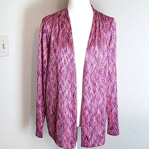Jones New York Purple & Pink Zigzag Print Lightweight Cardigan Jacket,Sz Medium